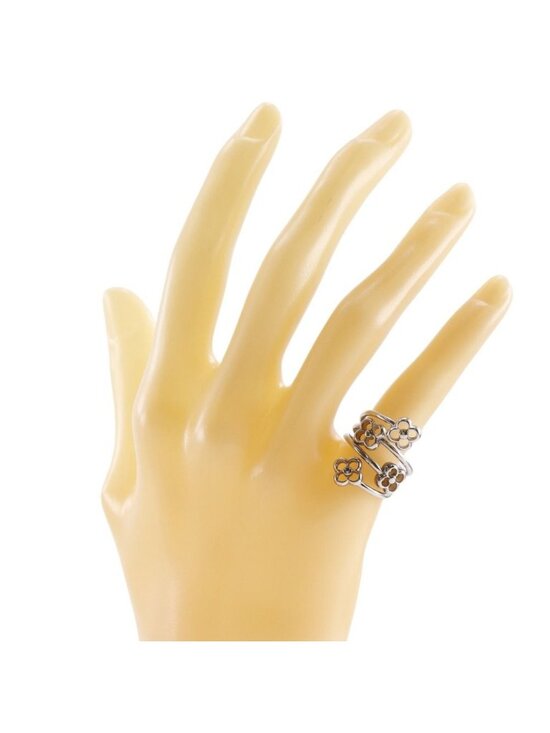 Louis Vuitton Silvertone Metal Lady LV Mongoram Flower Chain  Louis Vuitton Ring Flower Full Metal Silver